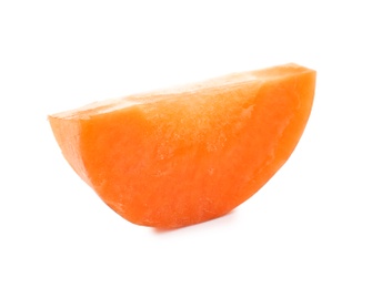 Photo of Slice of ripe carrot on white background