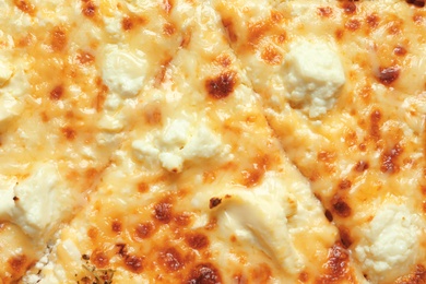 Delicious hot cheese pizza as background, closeup