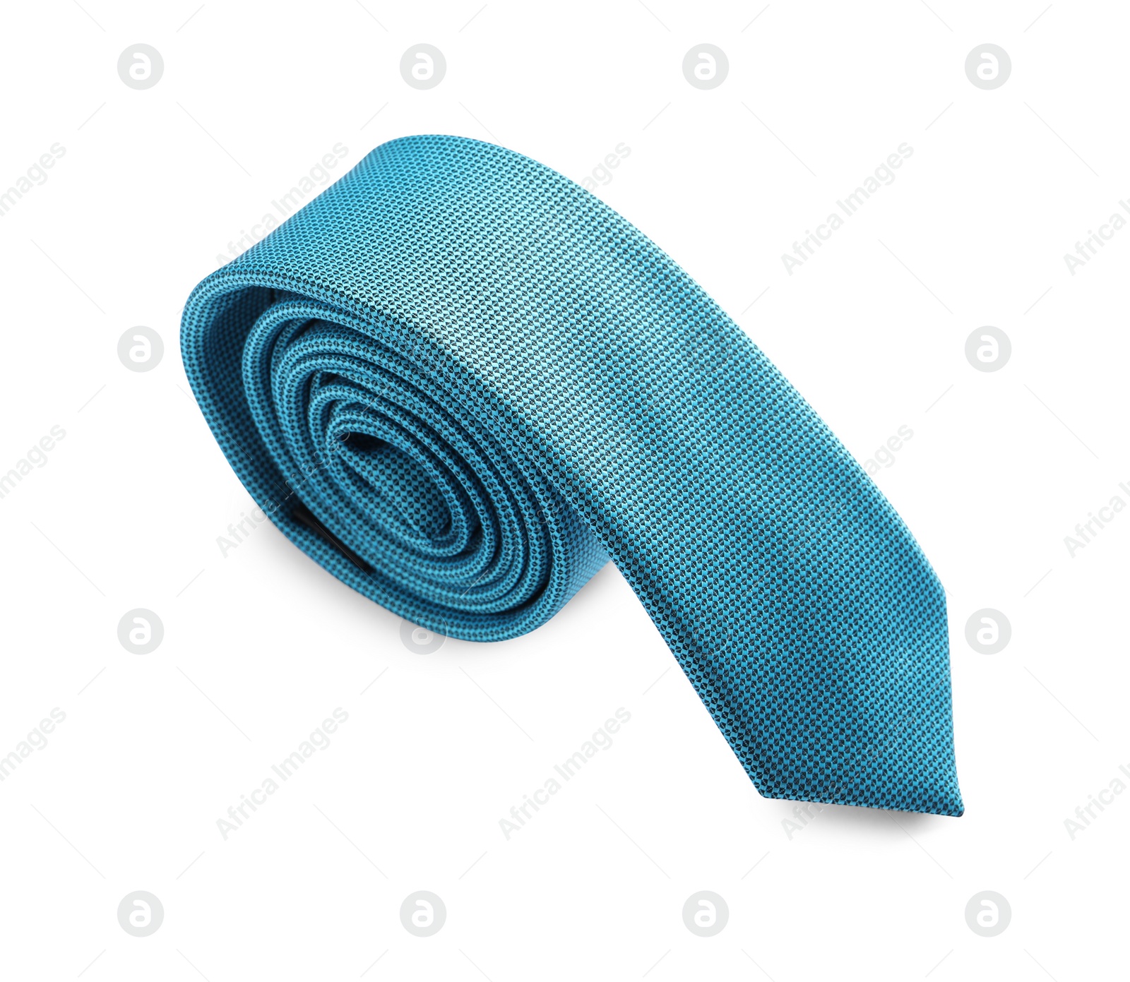 Photo of One light blue necktie isolated on white, above view