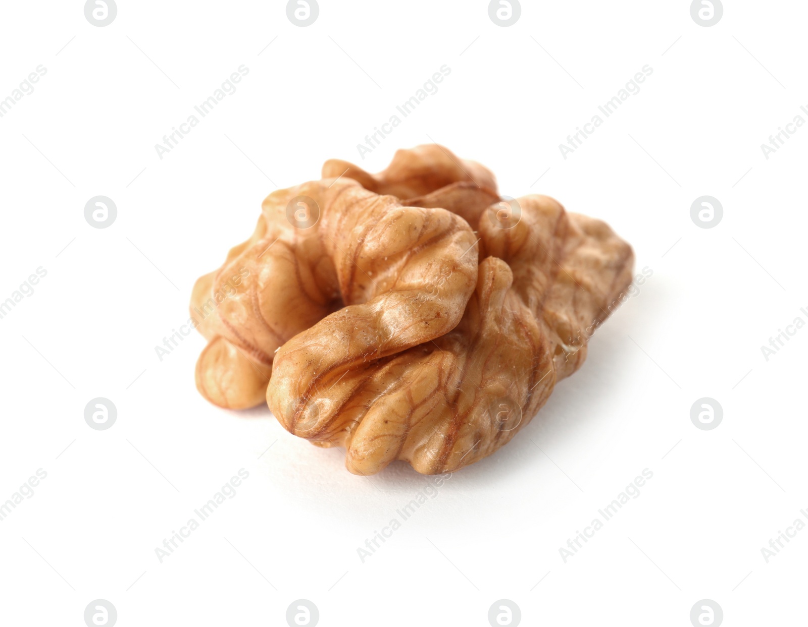 Photo of Half of tasty walnut on white background