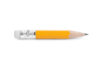 Photo of Small graphite pencil with eraser isolated on white