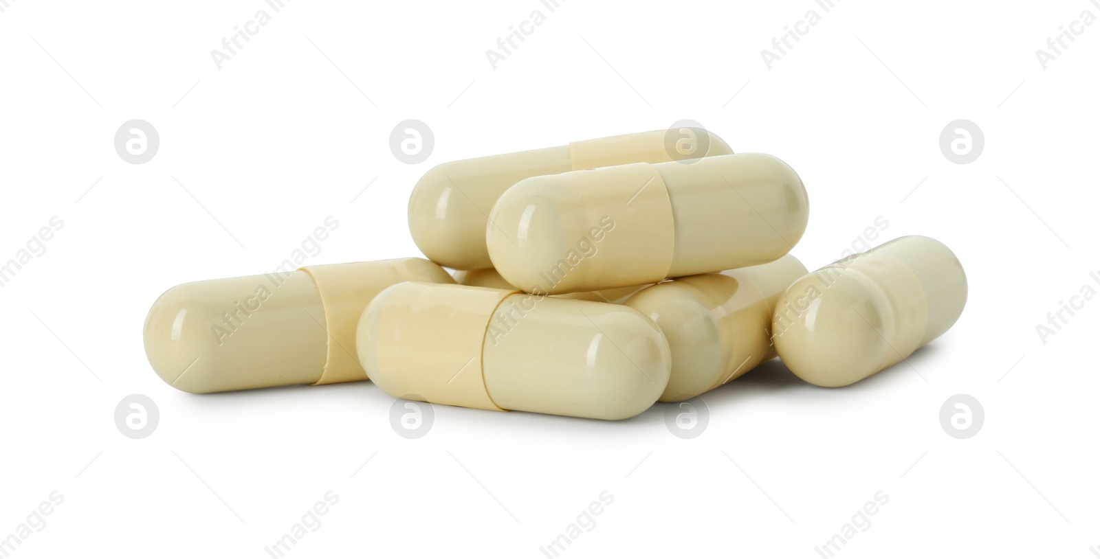 Photo of Vitamin capsules isolated on white. Health supplement