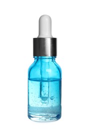 Photo of One bottle of cosmetic serum isolated on white