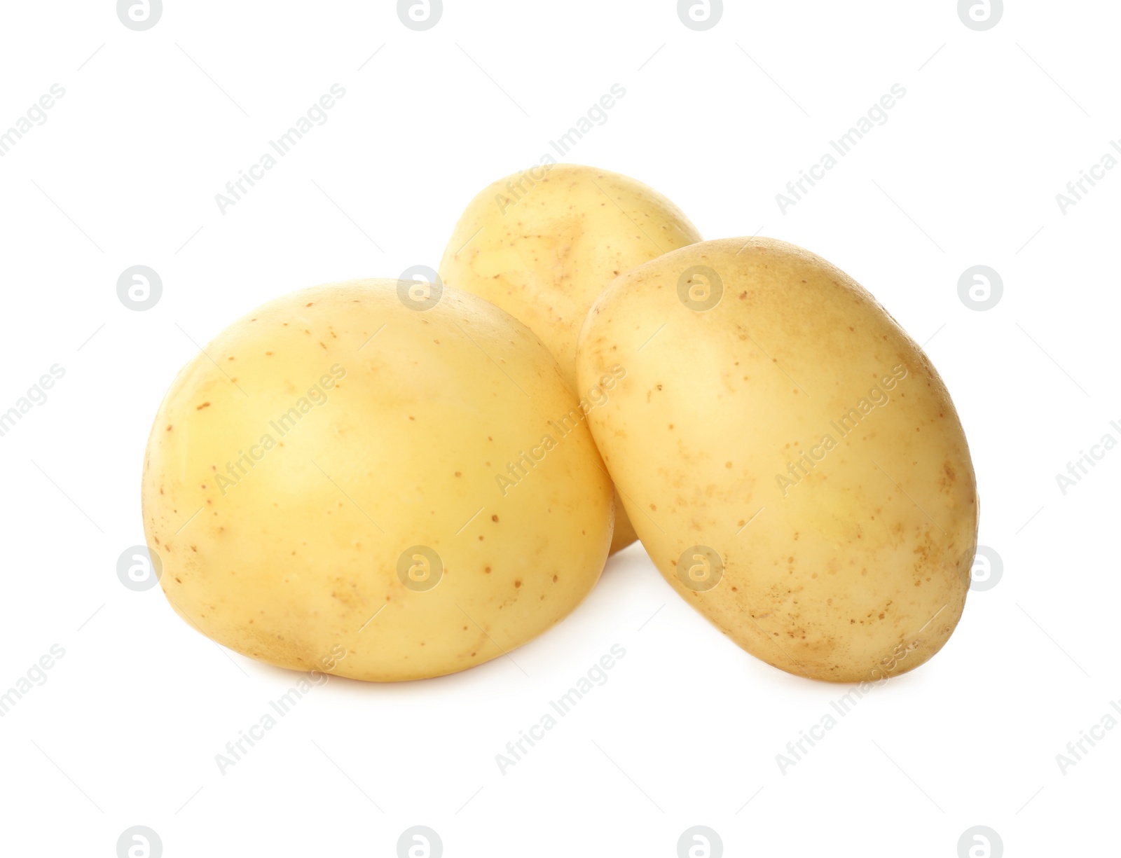 Photo of Fresh raw organic potatoes on white background