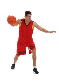 Basketball player with ball on white background