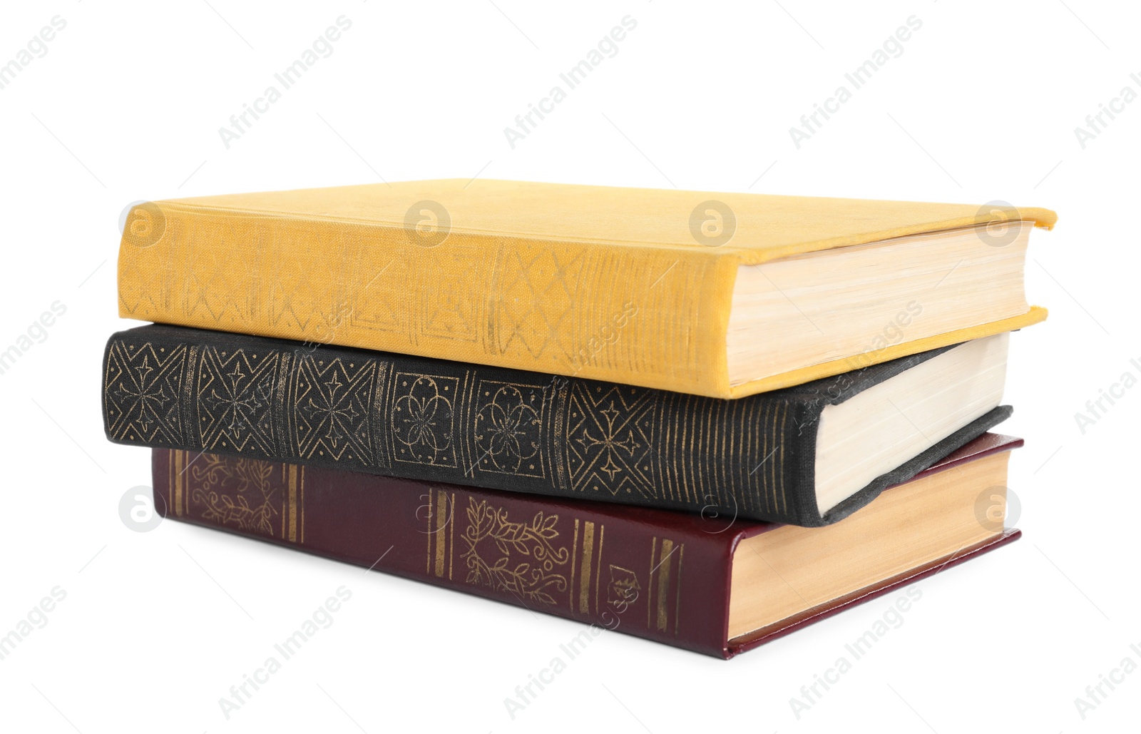 Photo of Stack of many old hardcover books isolated on white