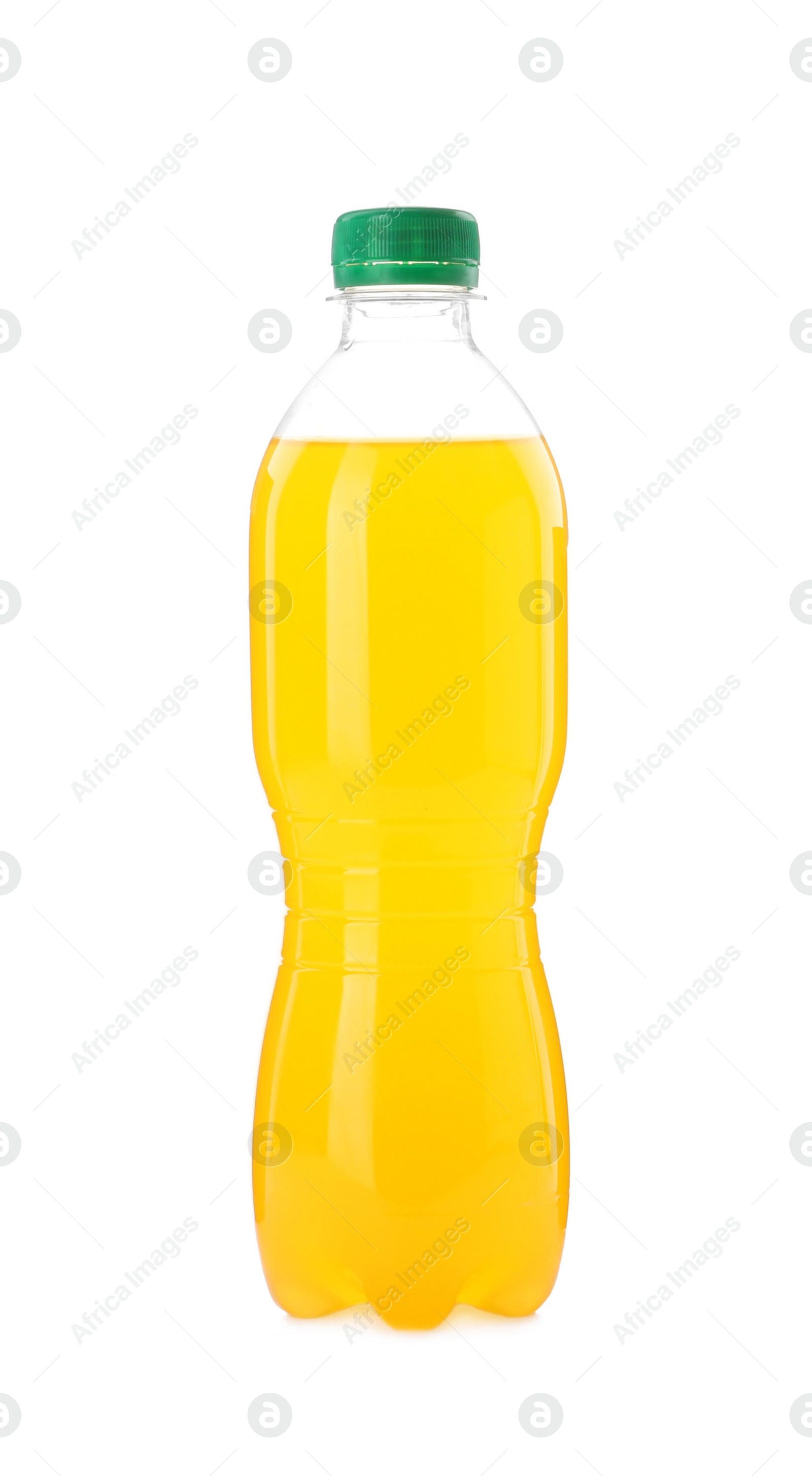 Photo of Delicious orange soda water on white background