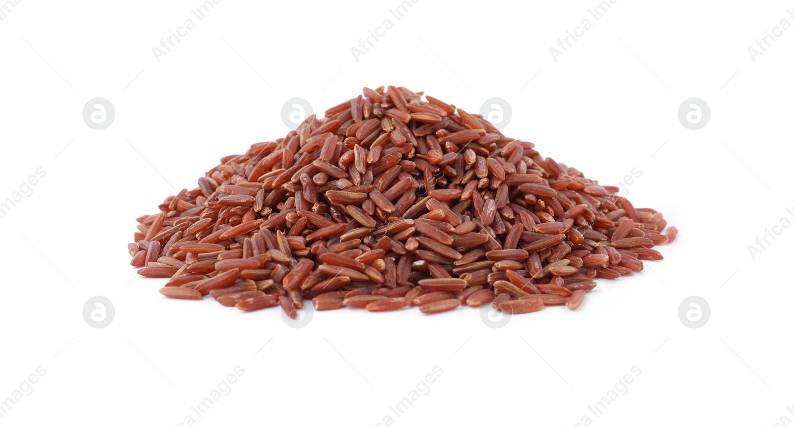 Photo of Pile of raw red rice isolated on white