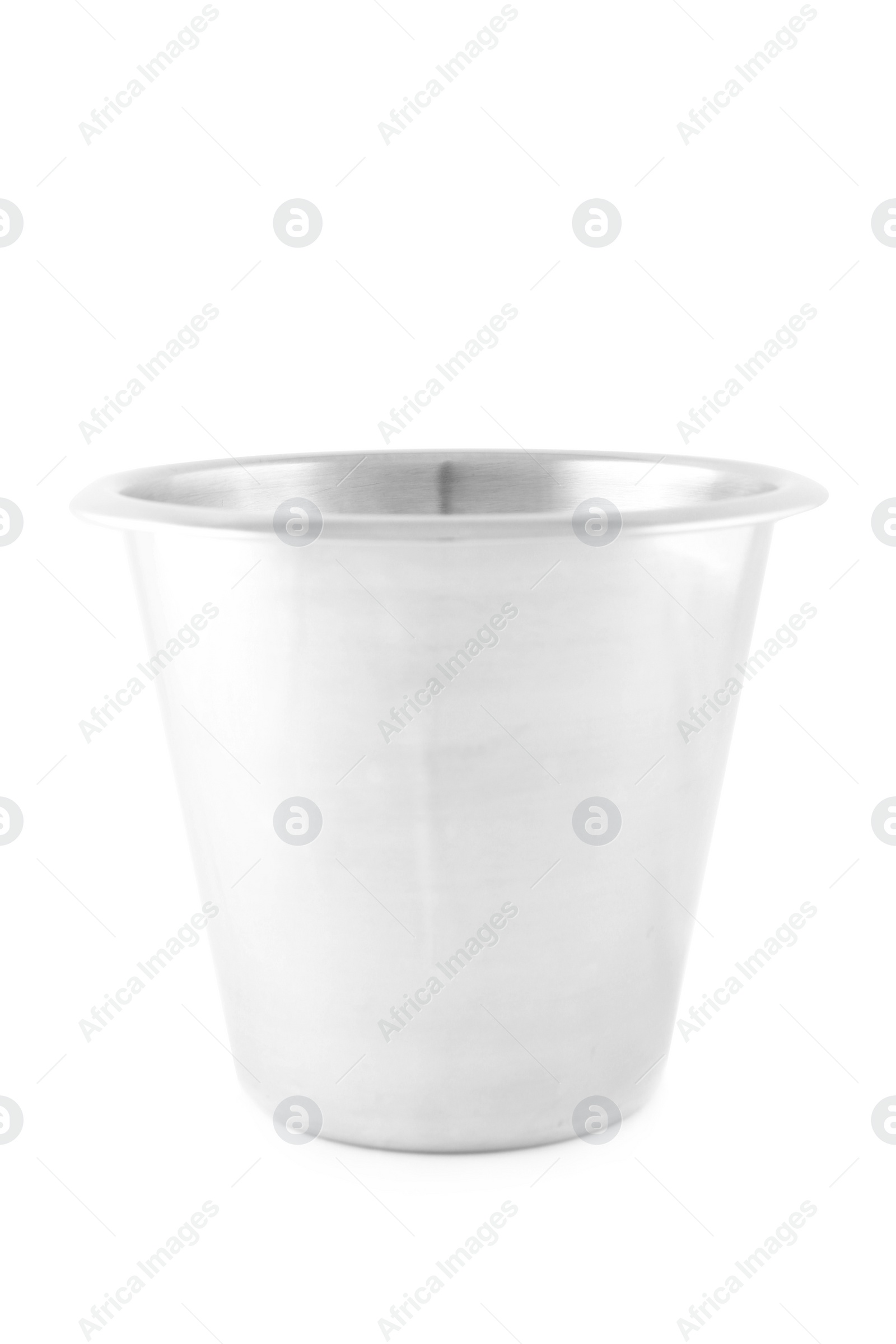 Photo of Empty metal bucket for ice isolated on white