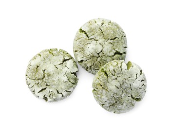 Photo of Tasty matcha cookies on white background, top view