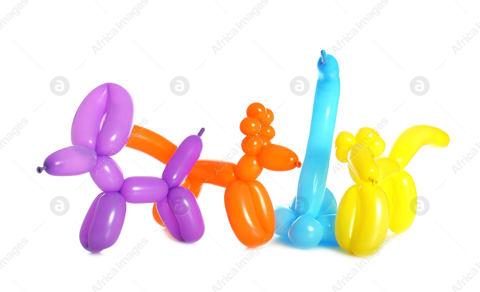 Photo of Animal figures made of modelling balloons on white background