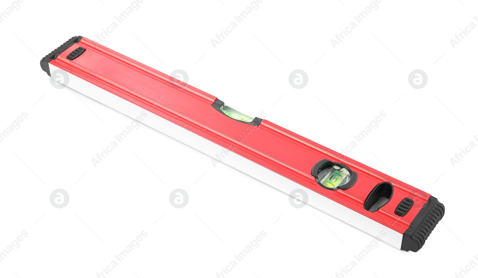 Photo of Red building level isolated on white. Construction tool