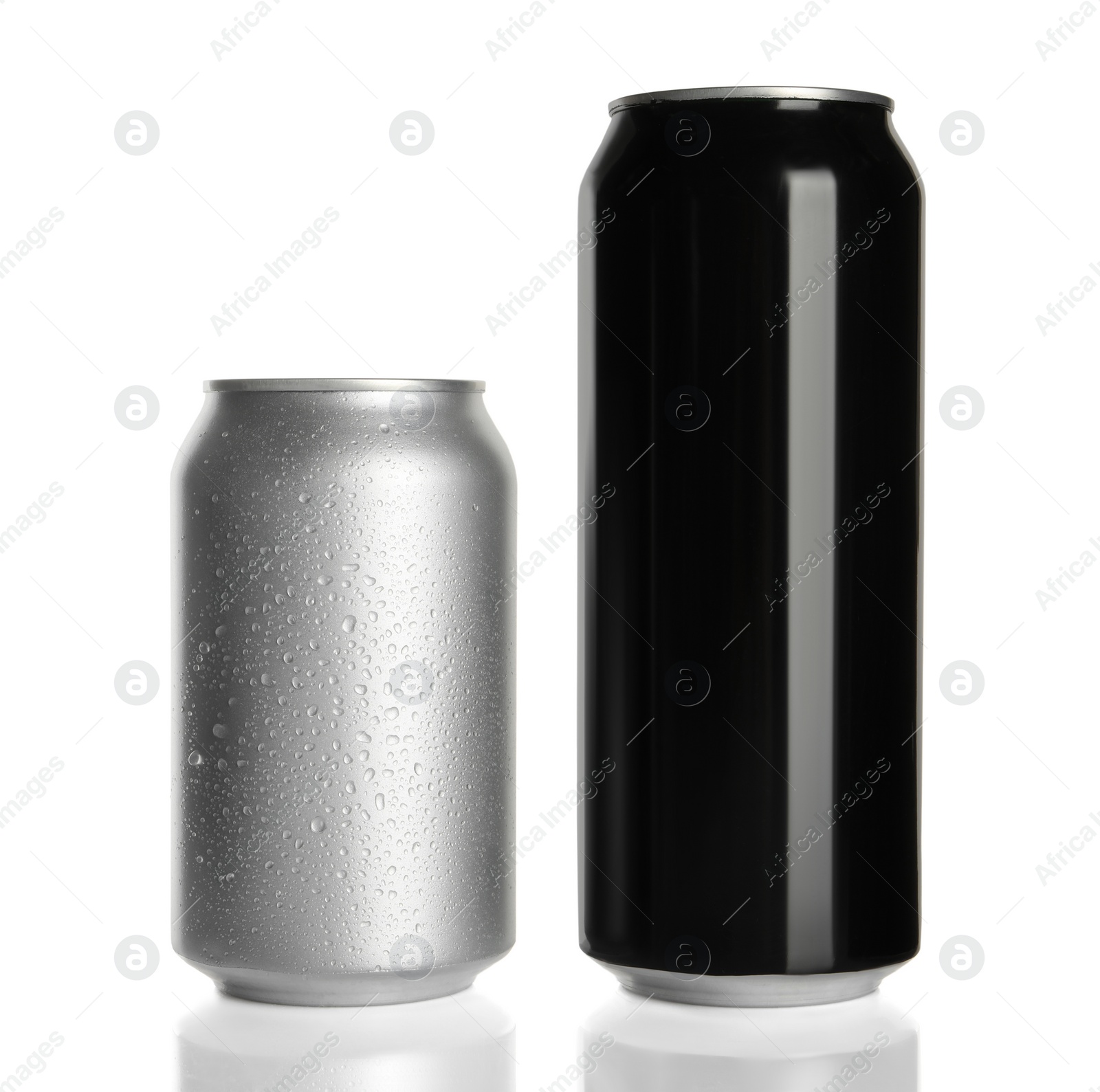 Photo of Aluminum cans on white background. Mockup for design