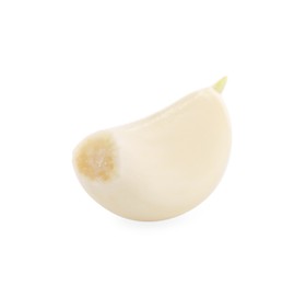 Photo of One peeled clove of garlic isolated on white