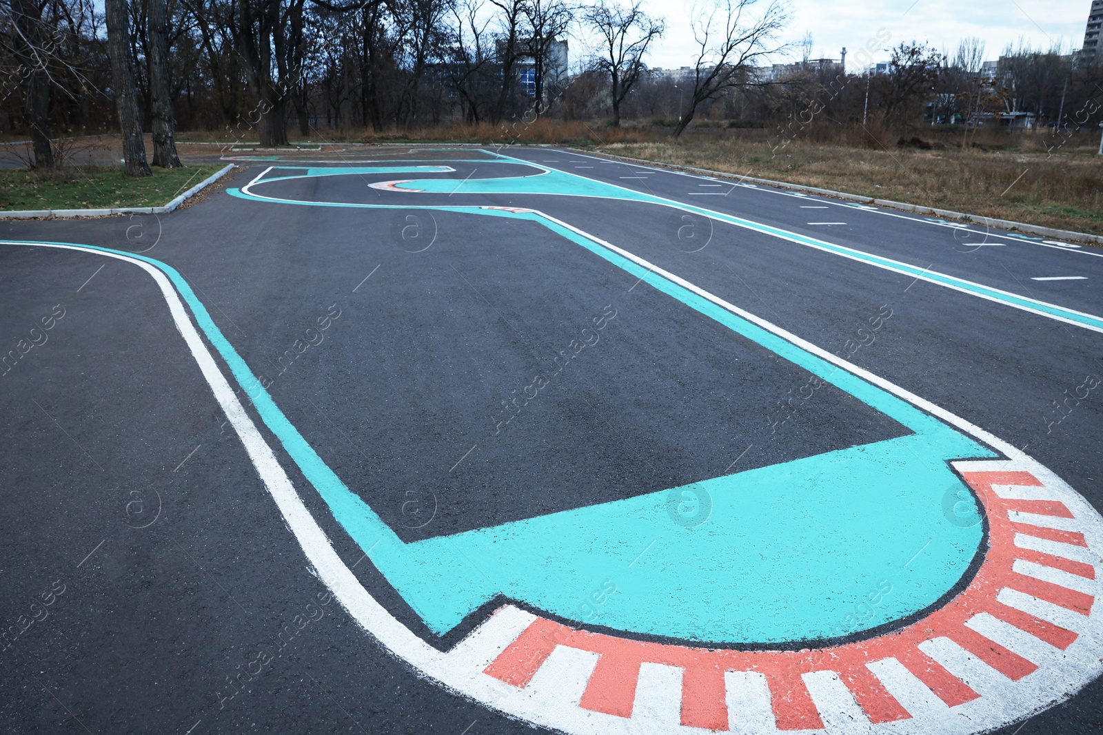 Photo of Driving school test track with marking lines for practice