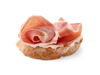 Tasty sandwich with cured ham isolated on white