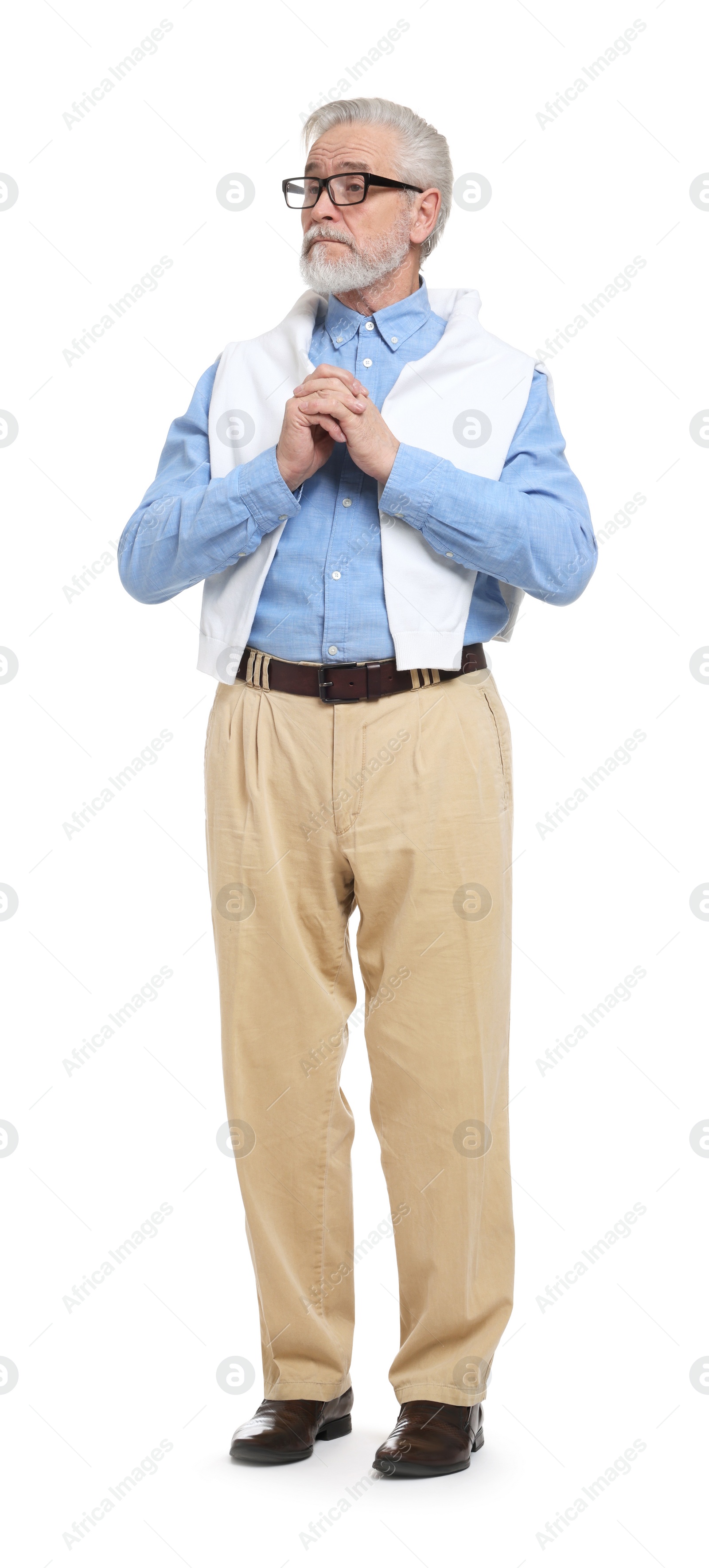 Photo of Senior man in glasses on white background