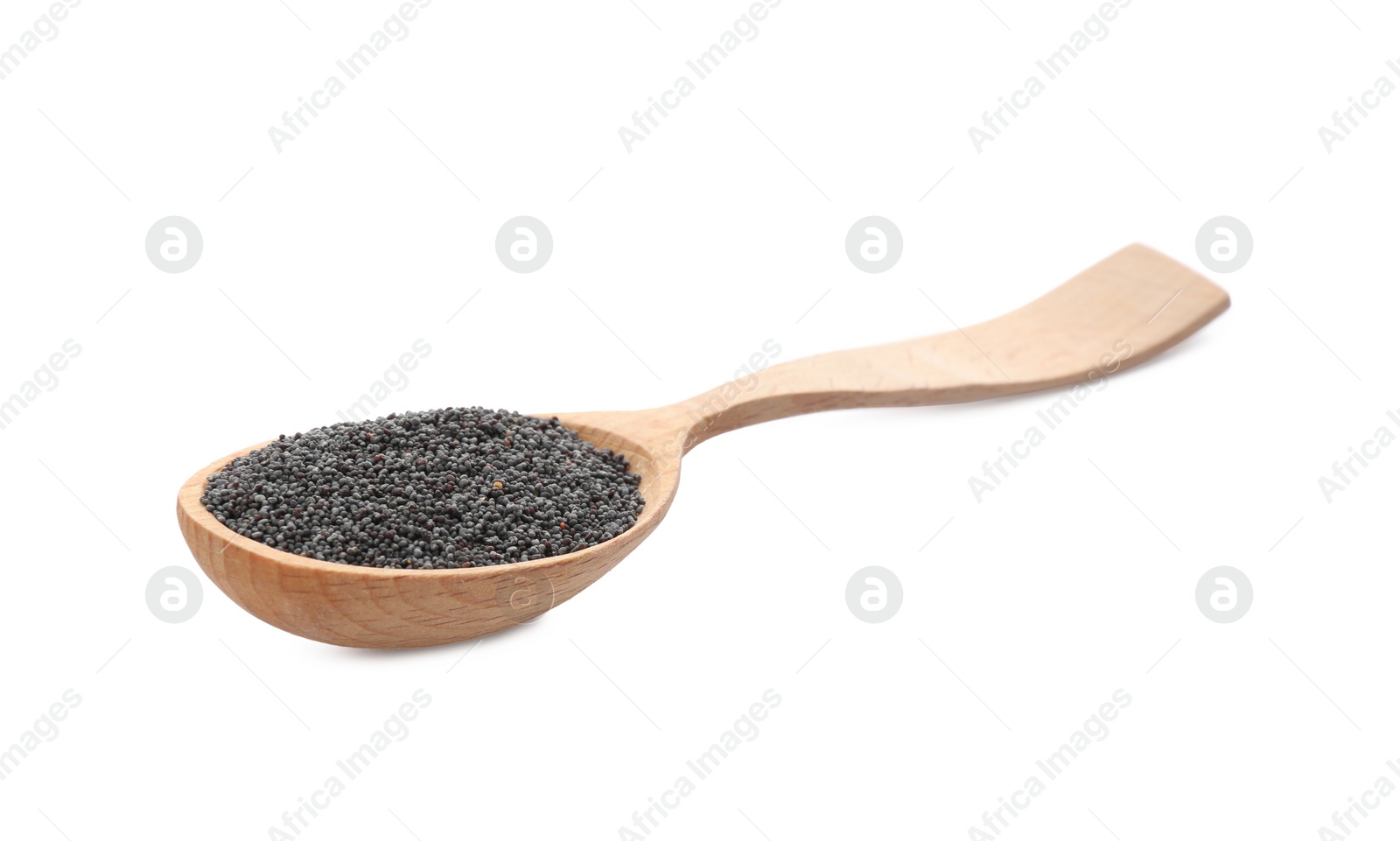 Photo of Spoon with poppy seeds isolated on white