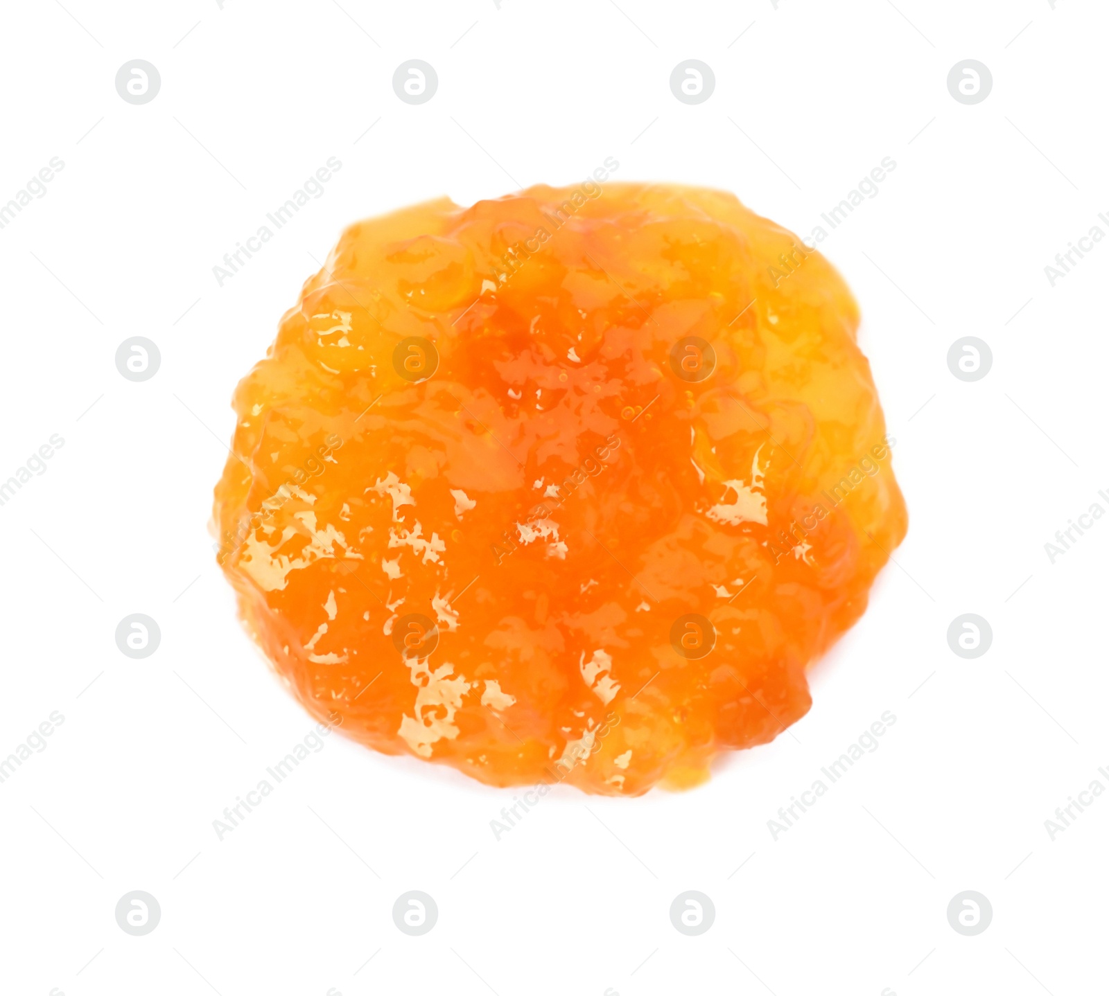 Photo of Tasty peach jam on white background