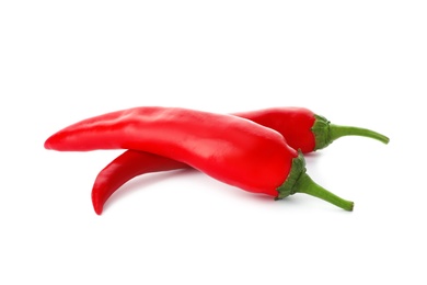 Red hot chili peppers on white background