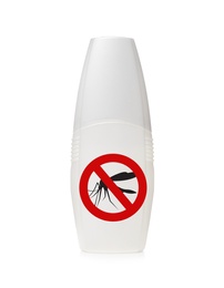 Image of Bottle of insect repellent on white background