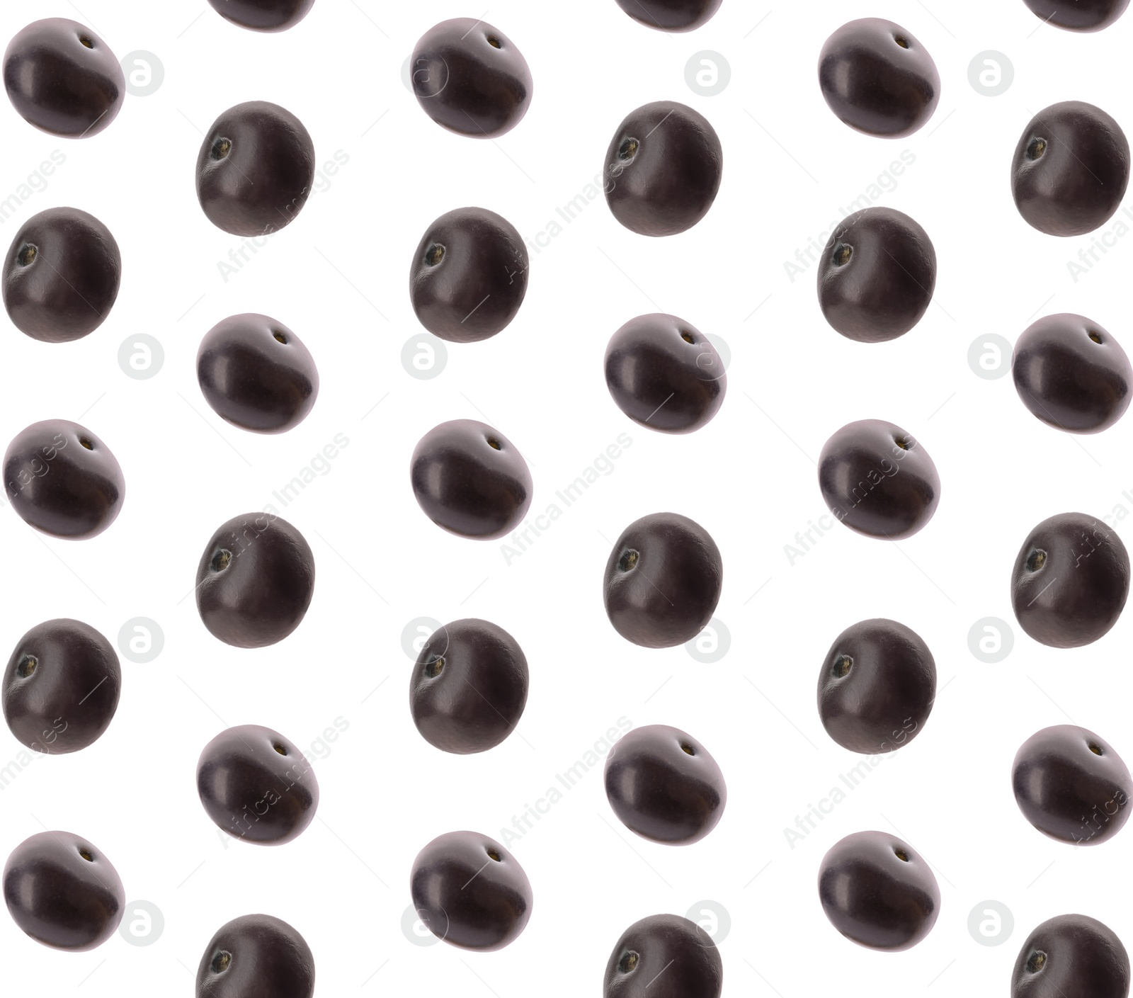 Image of Set of fresh acai berries on white background. Pattern design