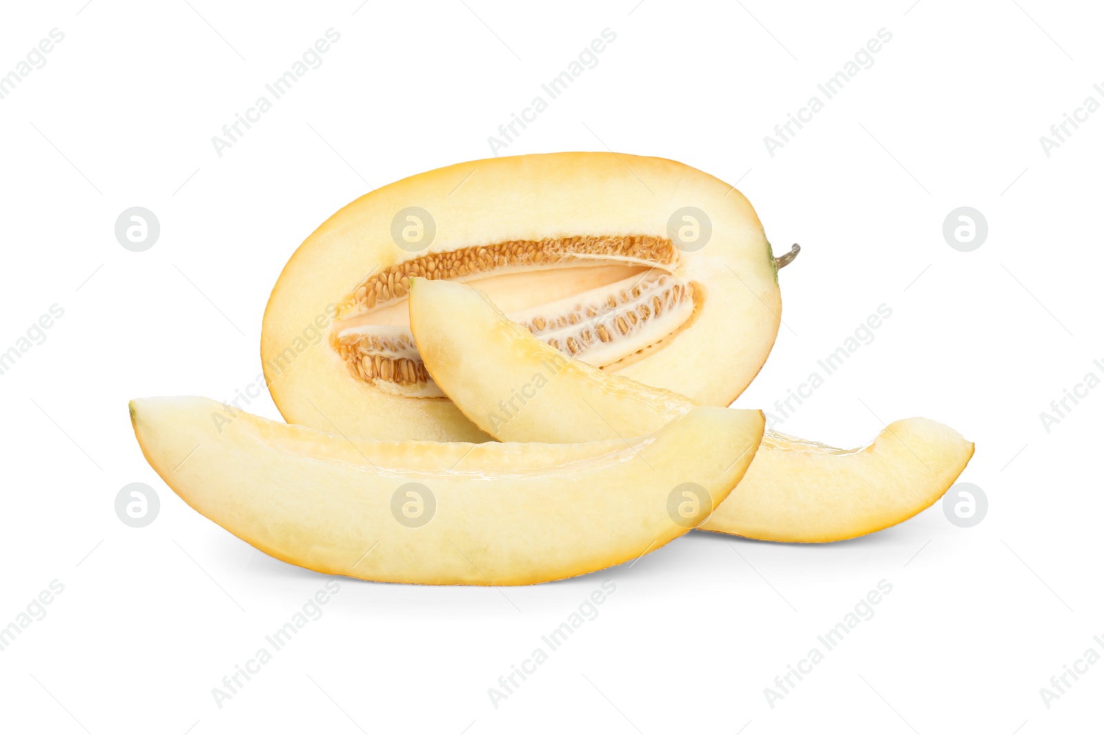 Photo of Sliced delicious ripe melon isolated on white