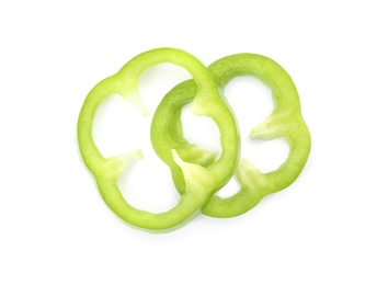 Photo of Cut ripe paprika pepper on white background, top view