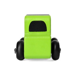 Photo of One green truck isolated on white. Children's toy