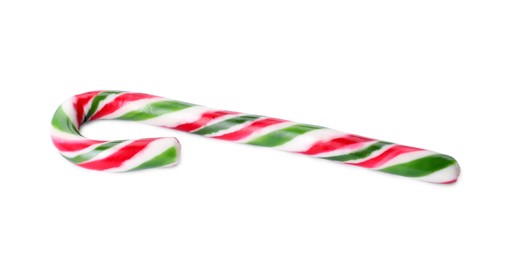 Photo of Sweet Christmas candy cane isolated on white