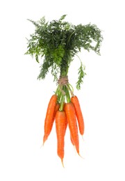 Bunch of tasty ripe carrots on white background