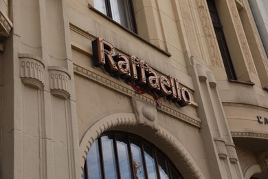 Cologne, Germany - August 28, 2022: Sign of Rafaello candy store outdoors