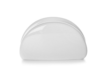 Photo of Empty ceramic napkin holder on white background