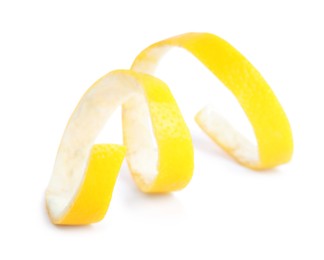 Photo of Fresh peel of lemon on white background