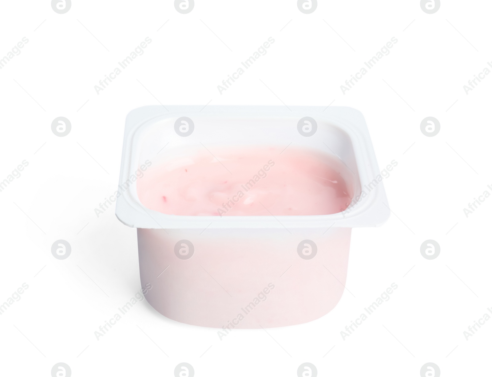 Photo of Tasty organic yogurt in plastic cup isolated on white