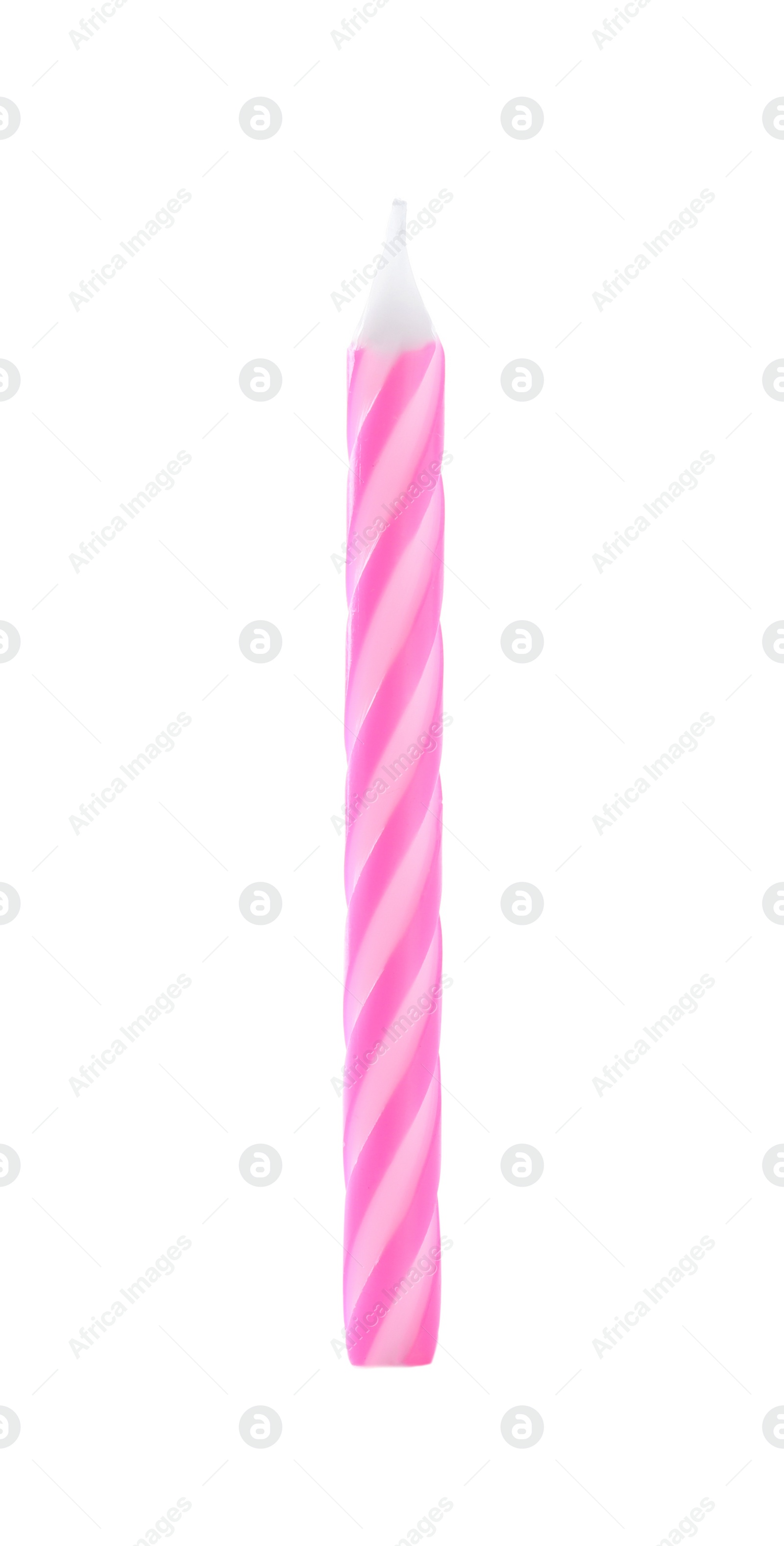 Photo of Pink striped birthday candle isolated on white