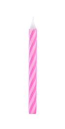 Pink striped birthday candle isolated on white