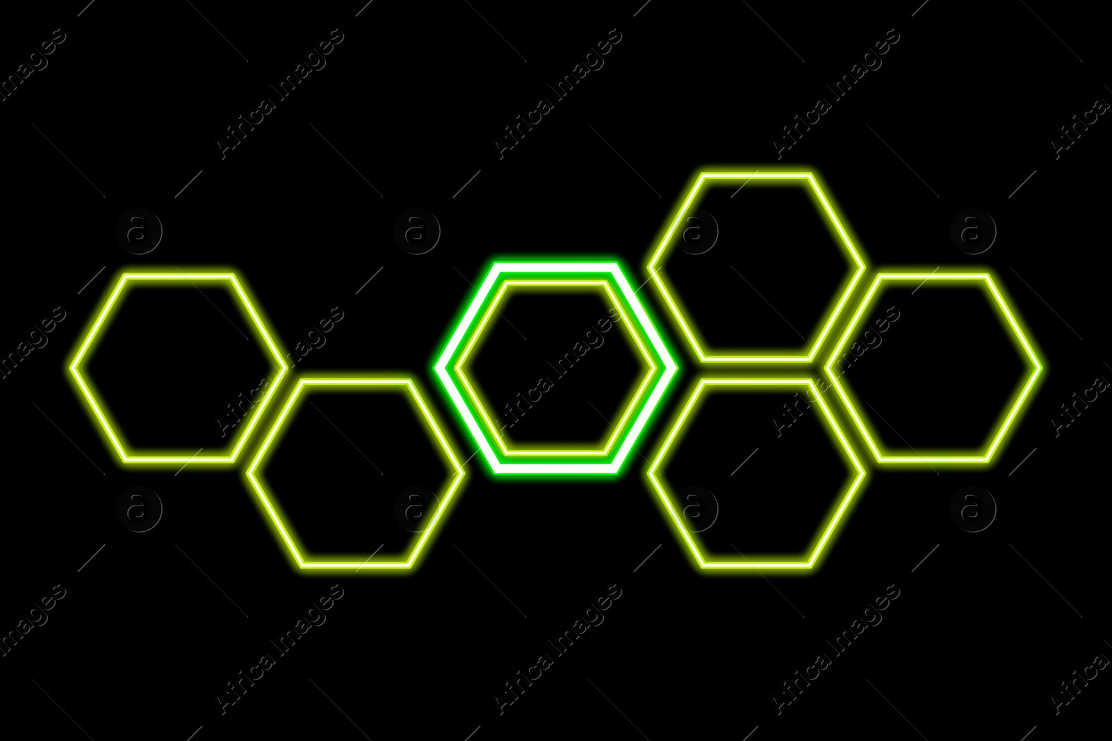 Image of Pattern of hexagons on black background, illustration