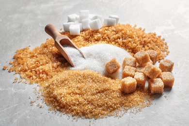 Composition with different types of sugar on table