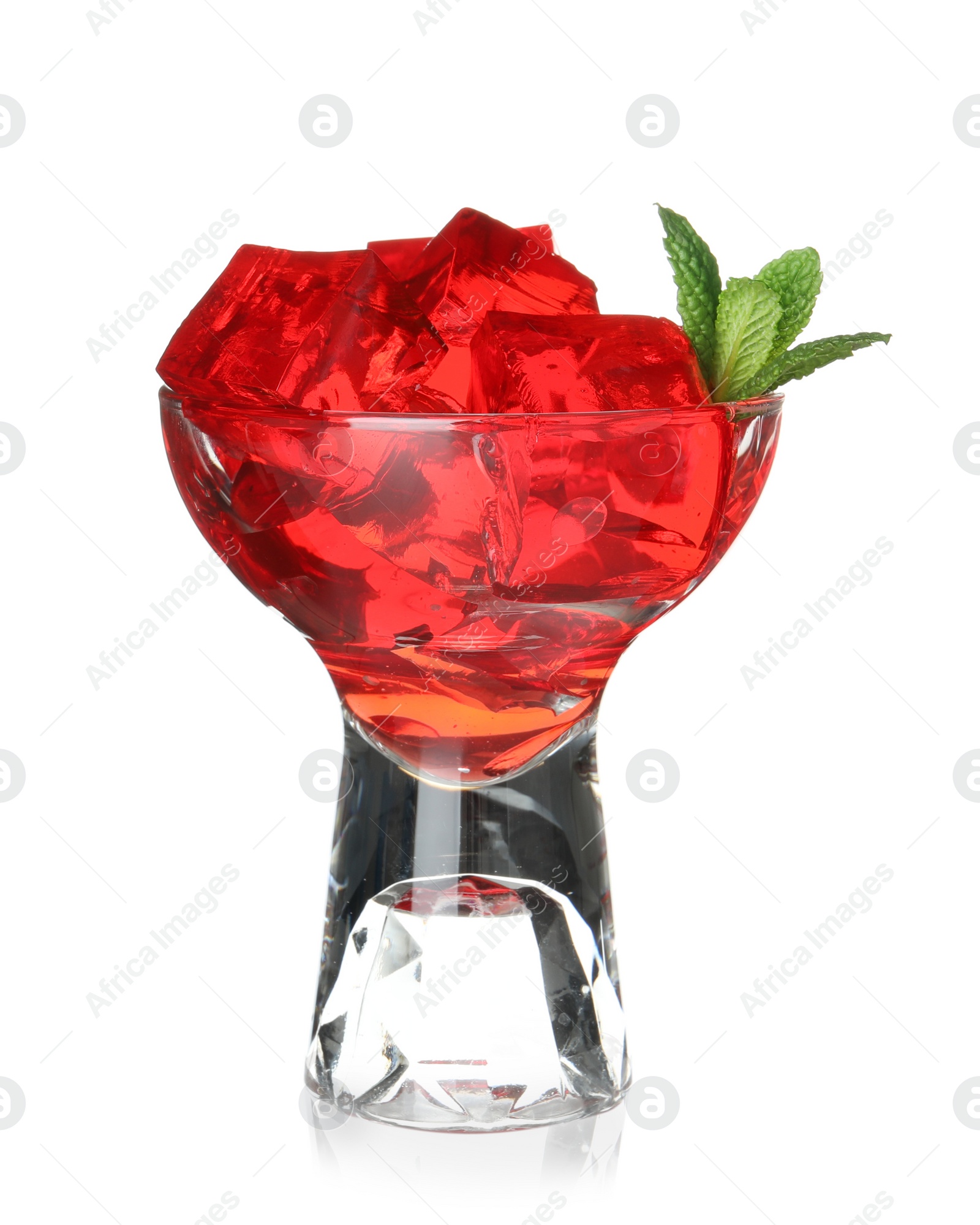 Photo of Dessert bowl with red jelly on white background