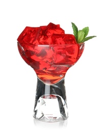 Photo of Dessert bowl with red jelly on white background