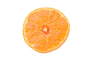 Photo of One fresh juicy tangerine slice on white background