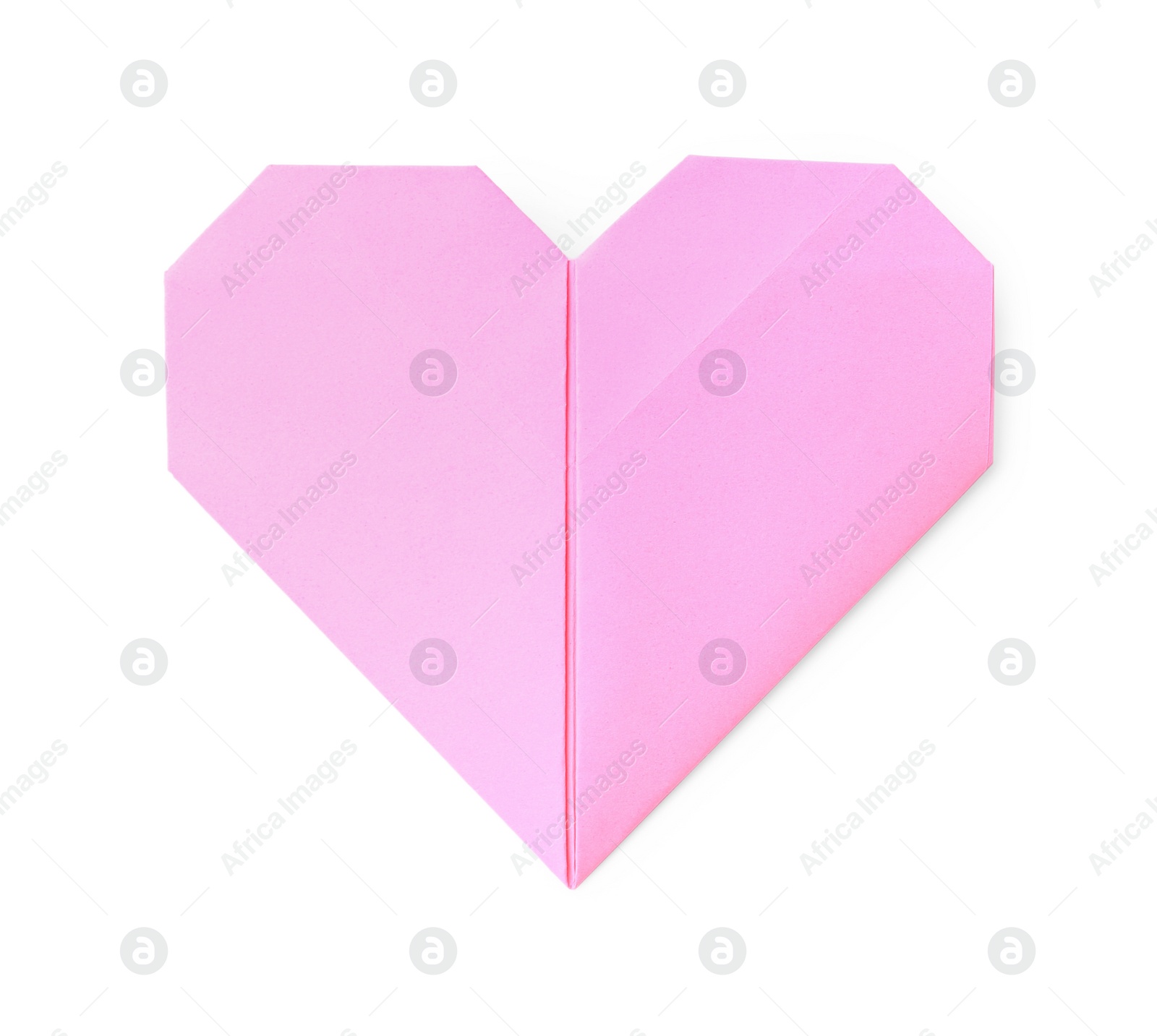 Photo of Pink paper heart isolated on white, top view. Origami art