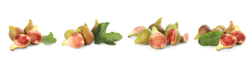 Image of Set of tasty figs on white background. Banner design 