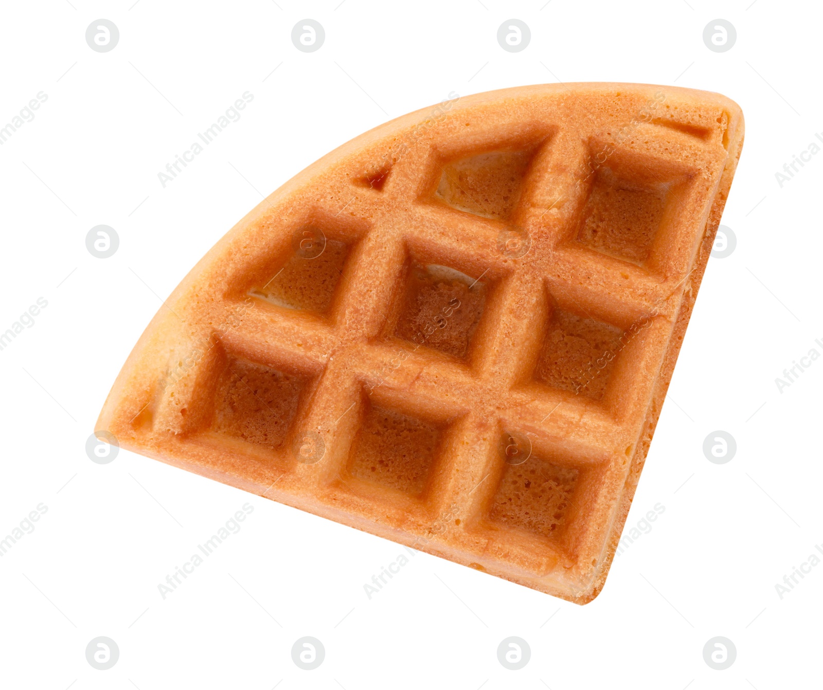 Photo of One tasty Belgian waffle isolated on white, top view