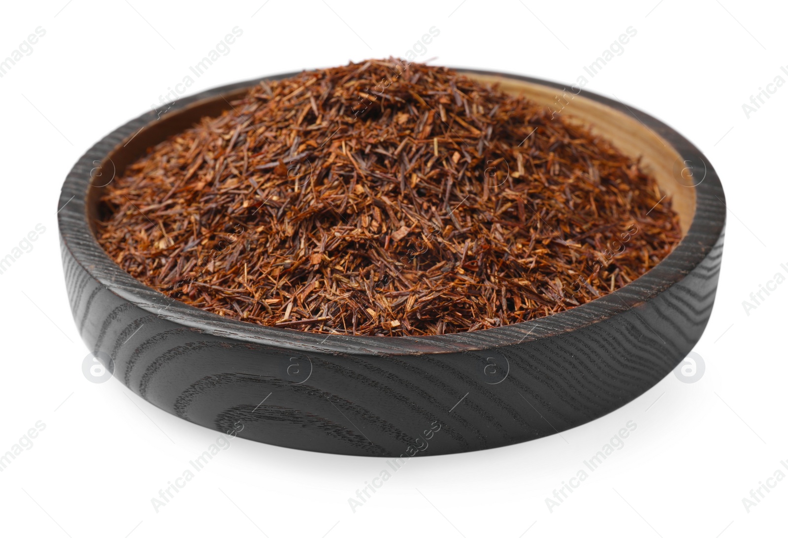 Photo of Rooibos tea in bowl isolated on white