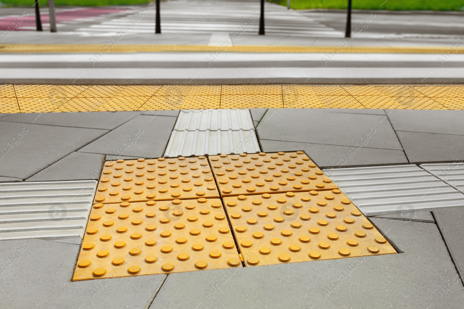 Photo of Tiles with tactile ground surface indicators, closeup view