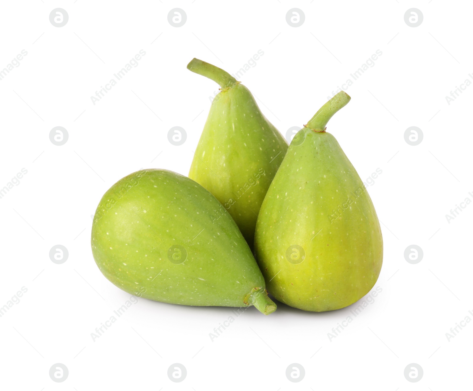 Photo of Many fresh green figs isolated on white