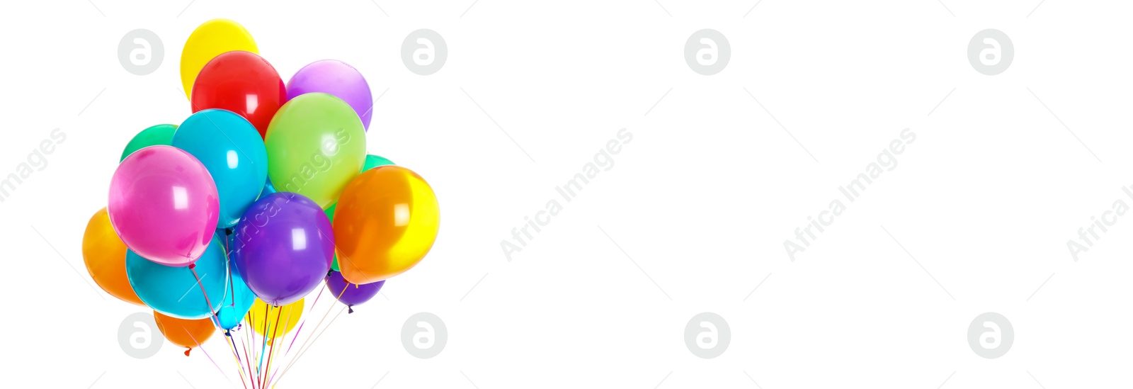 Image of Bunch of colorful balloons on white background. Banner design