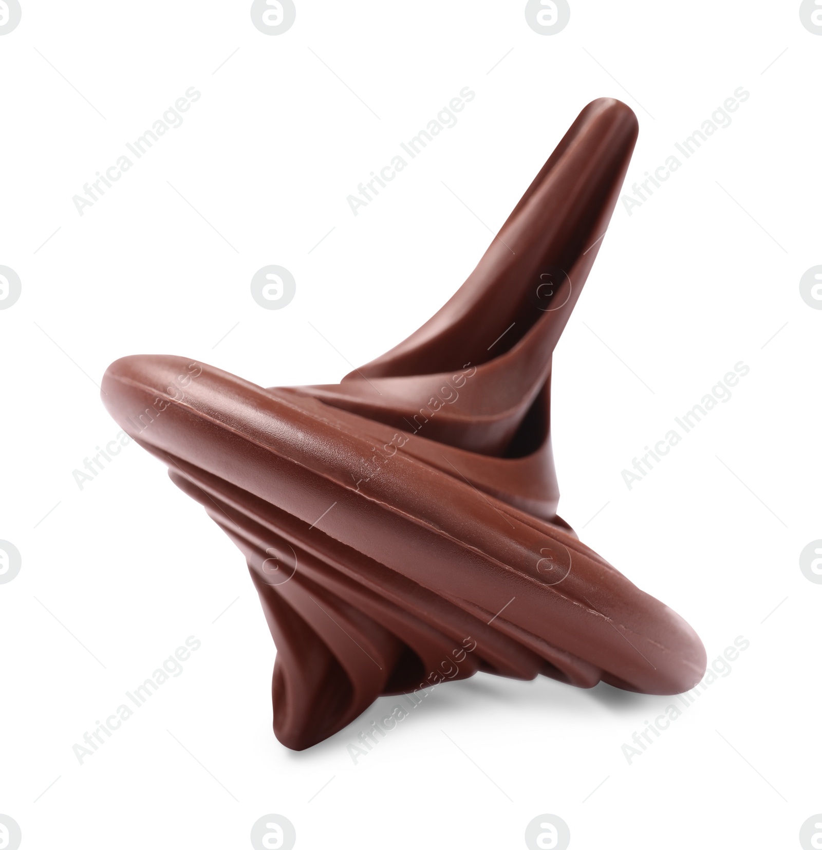 Photo of One brown spinning top on white background